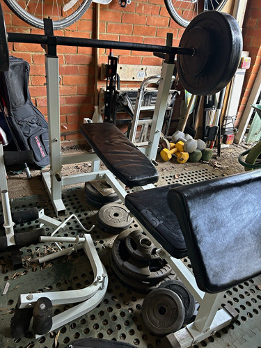 Steel bench press with barbell - bench,